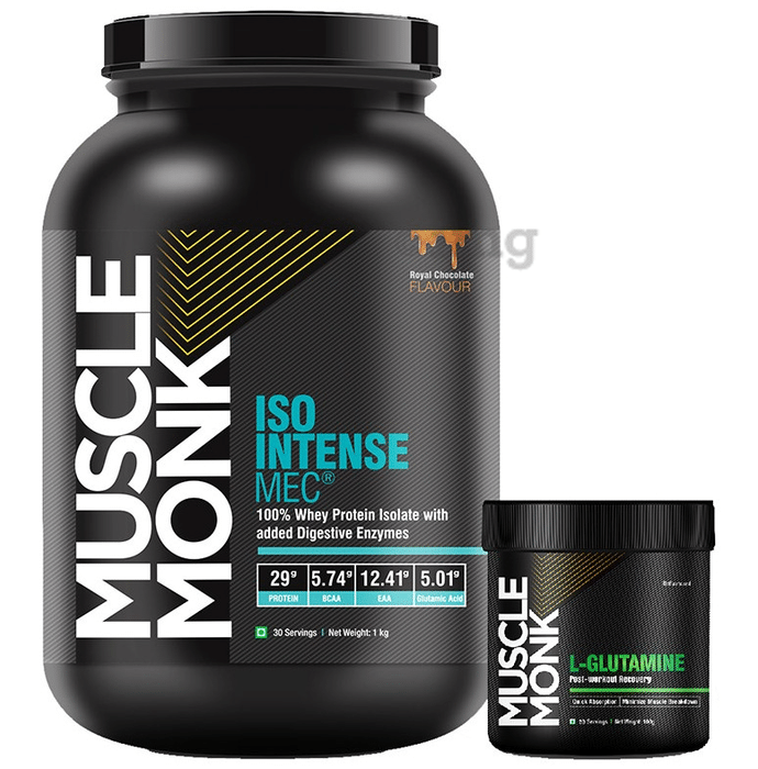 Muscle Monk Combo Pack of Iso Intense MEC 100% Whey Protein 1kg Royal Chocolate & L-Glutamine 100gm Unflavoured