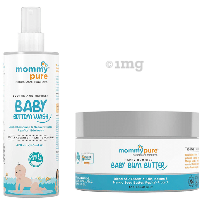 Mommypure Combo Pack of Soothe & Refresh Bottom Wash 140ml and Happy Bummies Baby Bum Butter Cream 50gm