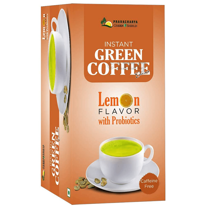 Pranacharya Green Shield Instant Green Coffee Extract Sachets (20 Each) Lemon with Probiotics