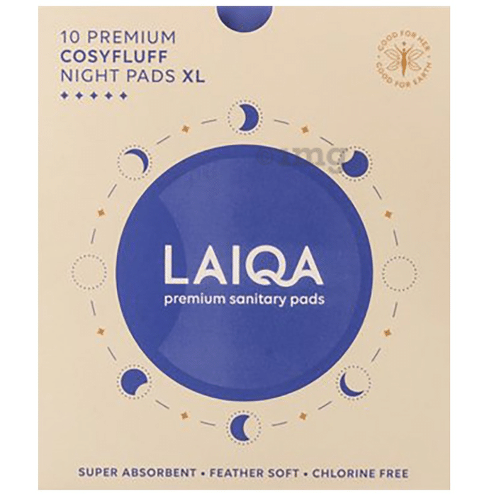 Laiqa Premium Cosyfluff Night Sanitary Pads (10 Each) with 2 Panty Liner Free XL