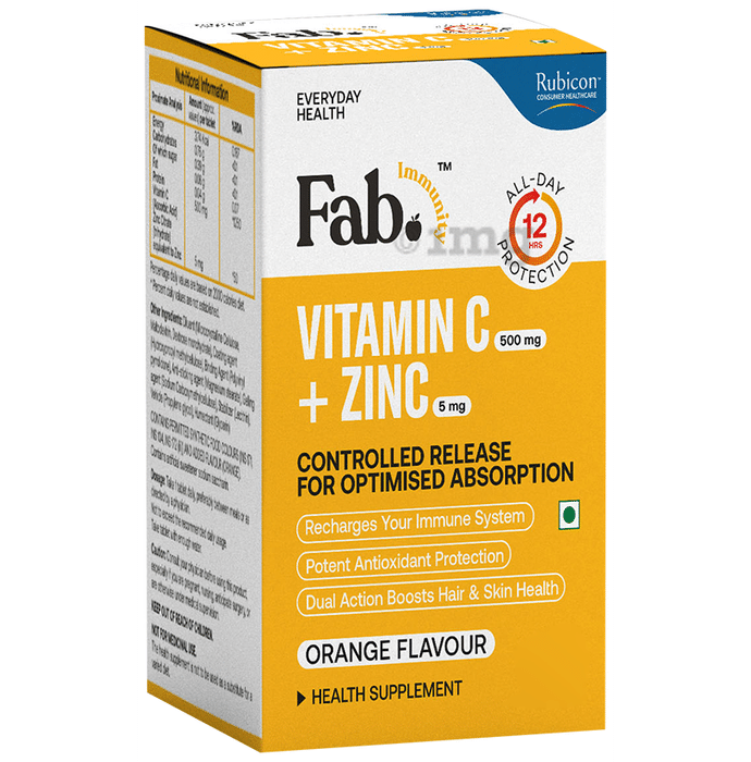 Rubicon Fab Immunity Vitamin C 500mg+Zinc 5mg Controlled Release Tablet Orange
