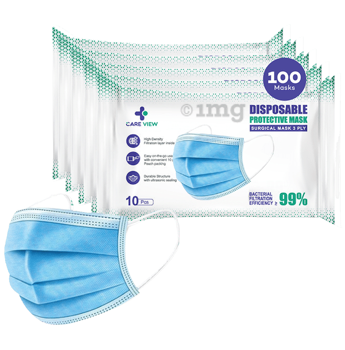 Care View 3 Ply Disposable Protective Surgical Face Mask Blue