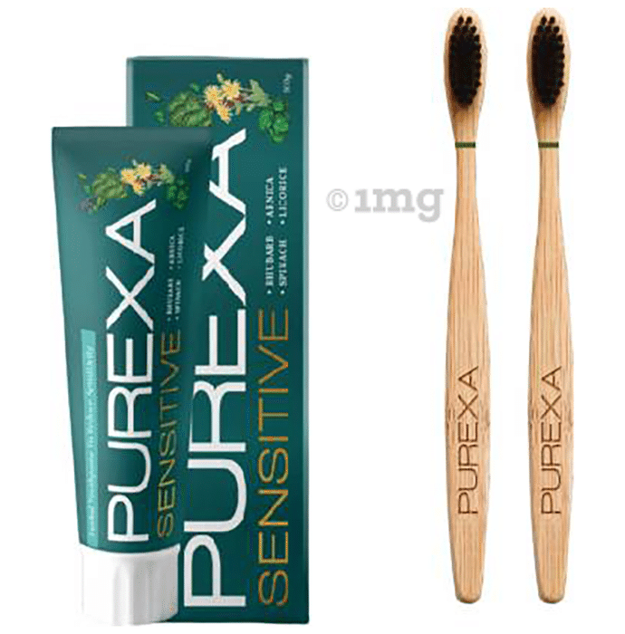 Purexa Combo Pack of Sensitive Toothpaste 100gm & 2 Bamboo Charcoal Toothbrush Soft