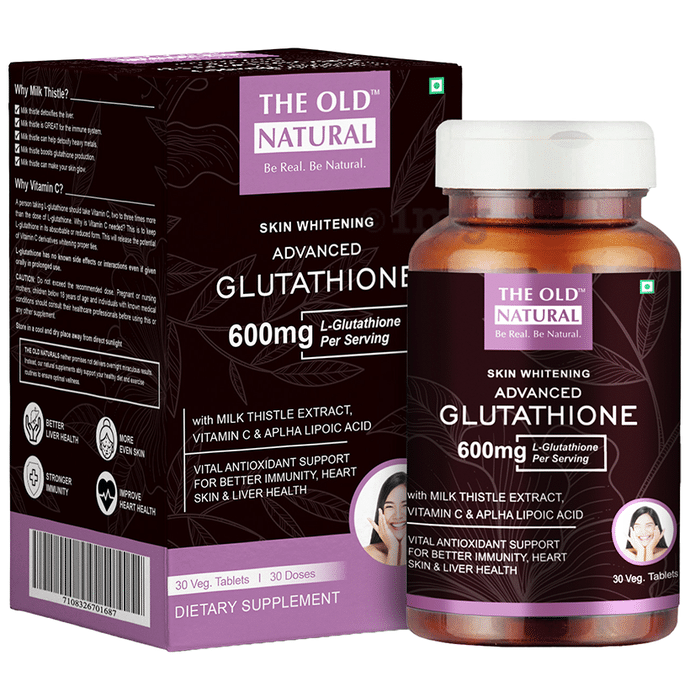The Old Natural Glutathione 600mg Veg Tablet with Vitamin C & E, Biotin & Grape Seed Extract