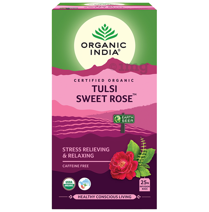 Organic India Tea for Immunity, Antioxidant Support & Stress Relief | Flavour Tulsi Sweet Rose Green Tea