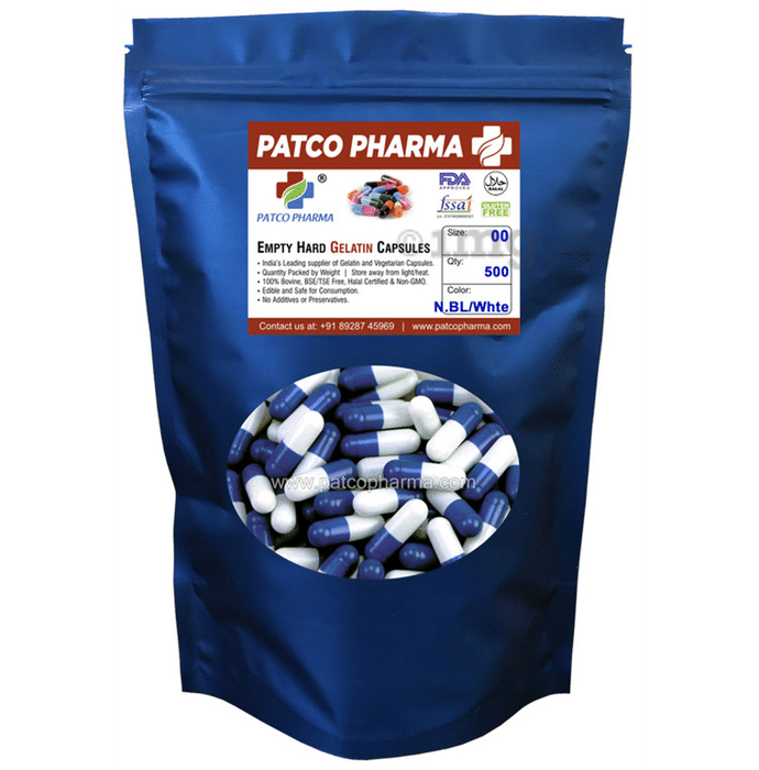 Patco Pharma Empty Hard Gelatin Capsule Size 00 Navy Blue and White