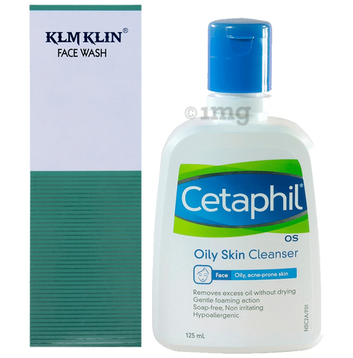 Acne Care Combo of Cetaphil Oily Skin Cleanser 125ml and Klm Klin Face Wash 100ml