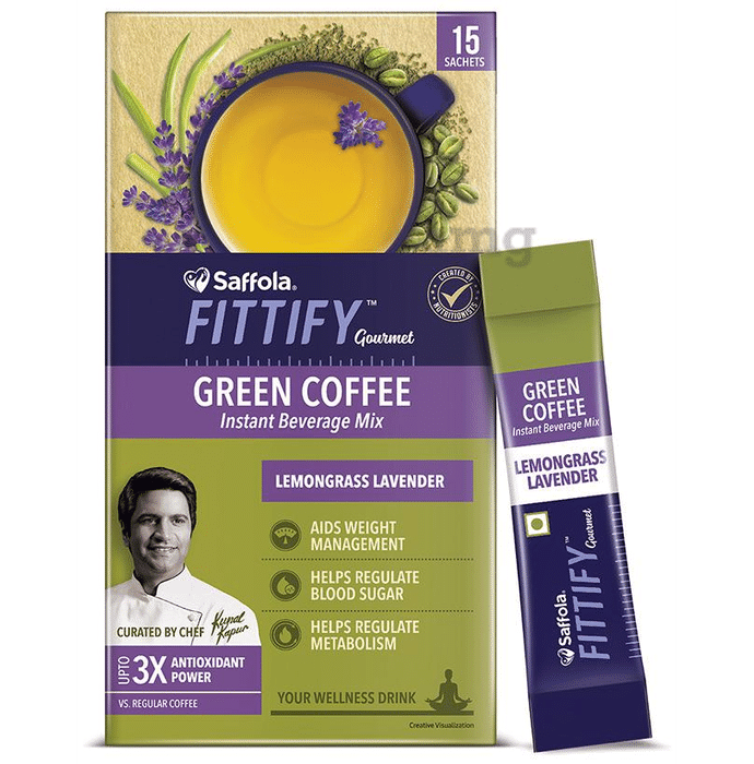 Saffola Fittify Gourmet Green Coffee Instant Beverage Mix Sachets (2gm Each) Lemongrass Lavender