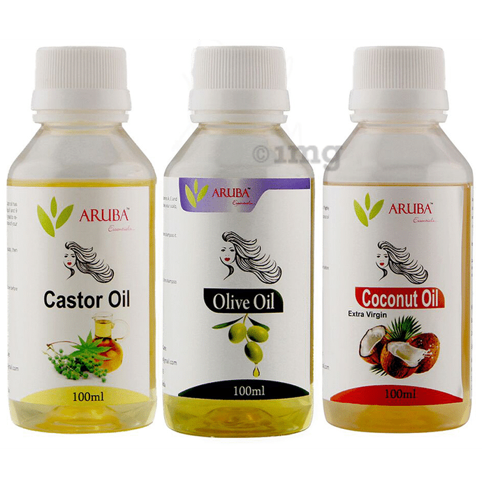 Aruba Essentials Combo Pack of Castor Oil, Coconut Oil & Olive Oil (100ml Each)