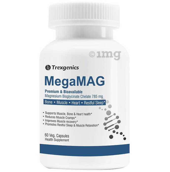 Trexgenics MegaMag with Magnesium Bis-Glycinate | Veg Capsule for Bones, Muscles, Heart & Restful Sleep