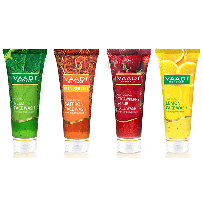 Vaadi Herbals Combo Pack of Neem, Saffron, Strawberry and Lemon Face Wash Assorted