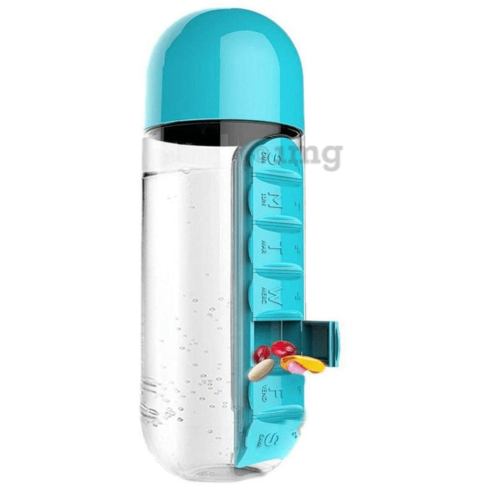 Krivish 2 in 1, 7 Compartments Weekly Medicine Pill Box with Water Bottle 600ml Multicolor