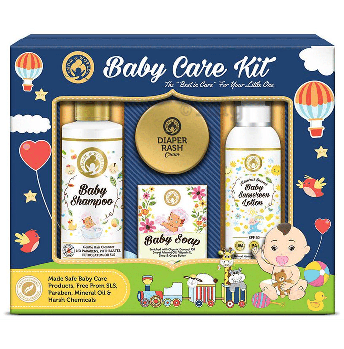 Mom & World Baby Care Kit (Baby Shampoo + Baby Soap + Baby Sunscreen Lotion + Diaper Rash Cream)