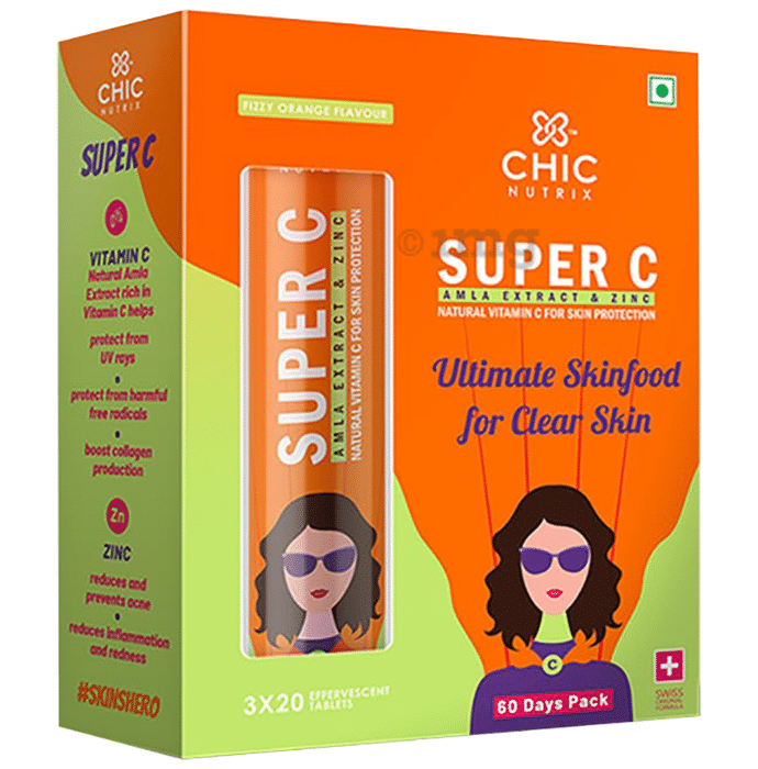 Chicnutrix Super C with Vitamin C, Amla Extract & Zinc for Skin Health | Fizzy Orange Effervescent Tablet