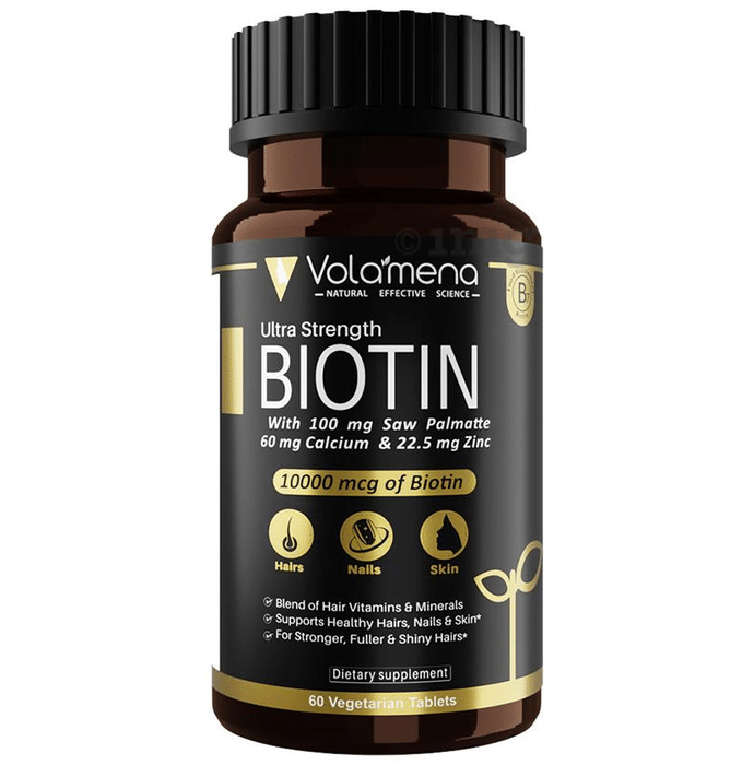 Volamena Ultra Strength Biotin 1000mcg | With Saw Palmatte, Calcium & Zinc for Skin, Hair & Nails | Tablet