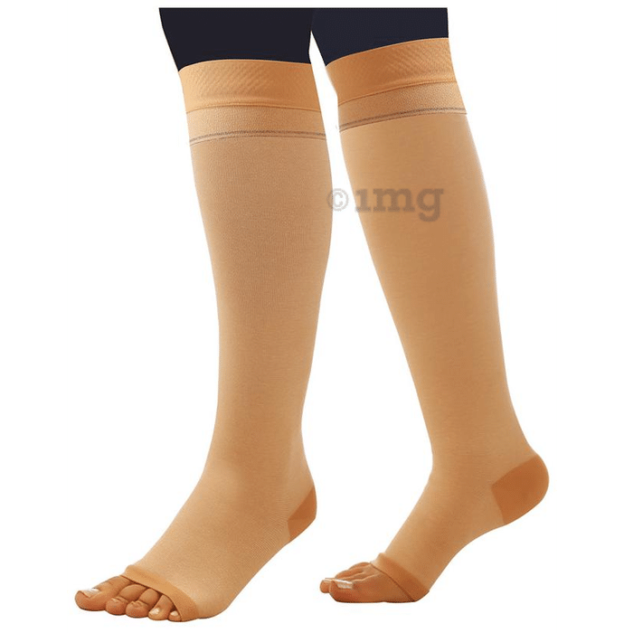 Comprezon Cotton Varicose Vein Stockings Class 2 Below Knee (1 Pair) Medium Beige