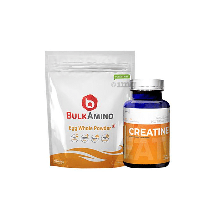 Advance Nutratech Combo of BulkAmino Egg Whole Powder Unflavoured 300gm and Creatine Monohydrate Unflavored 100gm