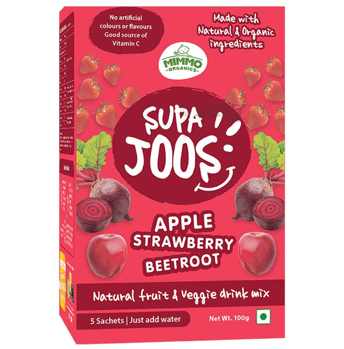 Mimmo Organics Supa Joos Natural Fruit & Veggie Drink Mix 24 Months Plus (100gm Each) Apple, Strawberry, Beetroot