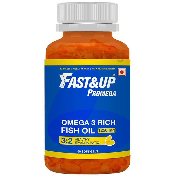 Fast&Up Promega 1250mg Omega 3 Fish Oil 3:2 EPA DHA Ratio Soft Gels