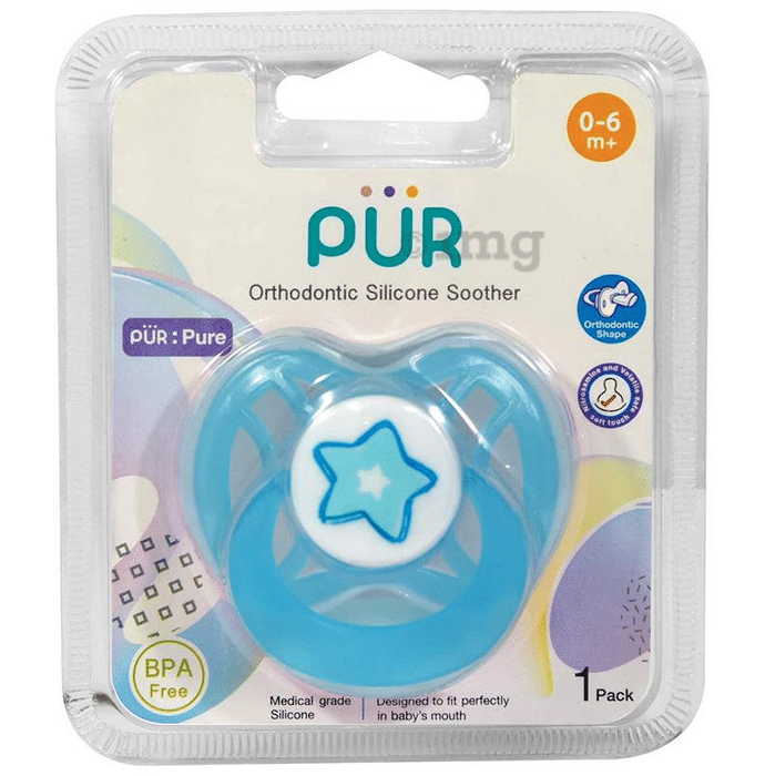 Pur Orthodontic Silicone Soother 0 to 6 Months+ Blue