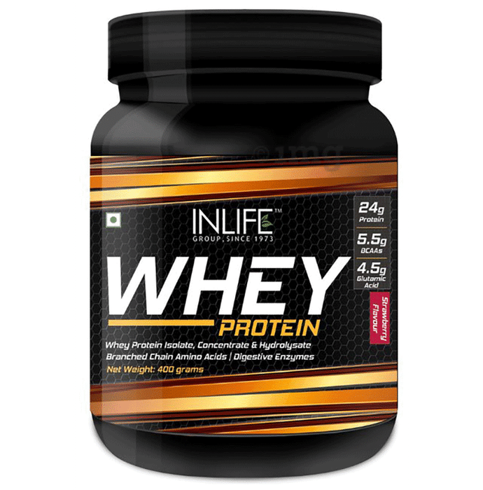 Inlife Whey Protein Powder | With Digestive Enzymes for Muscle Growth | Flavour Strawberry