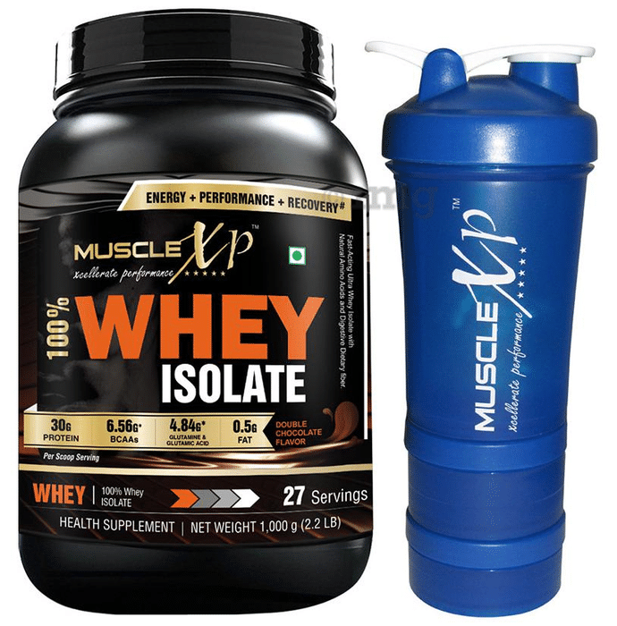 MuscleXP 100% Whey Isolate  1Kg, Double Chocolate with Shaker-500ml (Design 14)