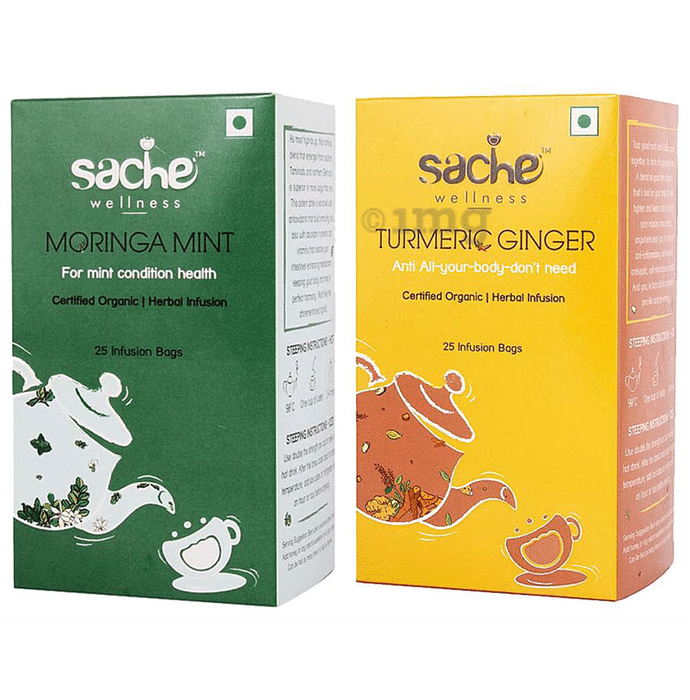 Sache Wellness Combo Pack of Organic Moringa Mint 25 Infusion Bags & Turmeric Ginger 25 Infusion Bags