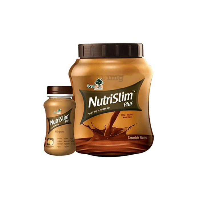 Ayurwin Combo Pack of Nutrislim Plus 60 Capsules and Nutrislim Plus Powder 500gm (Chocolate)