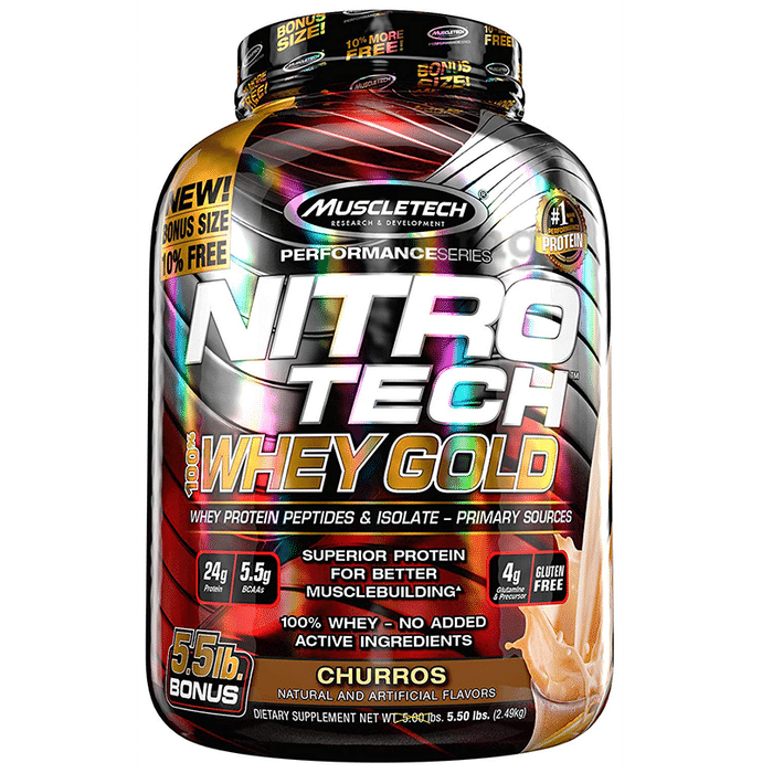 Muscletech Performance Series Nitro Tech 100% Whey Gold Whey Protein Peptides & Isolate Churros