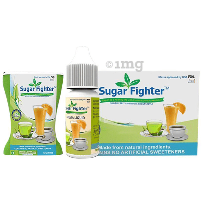 Sugar Fighter Combo Pack OF Stevia (20 Sachets) Stevia (100Tablets) and Stevia (10ml Liquid)