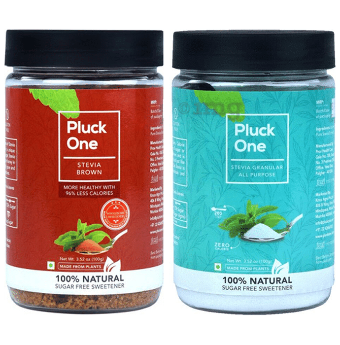 Pluck One Combo Pack of Stevia Brown and Stevia Granular All Purpose (100gm Each)