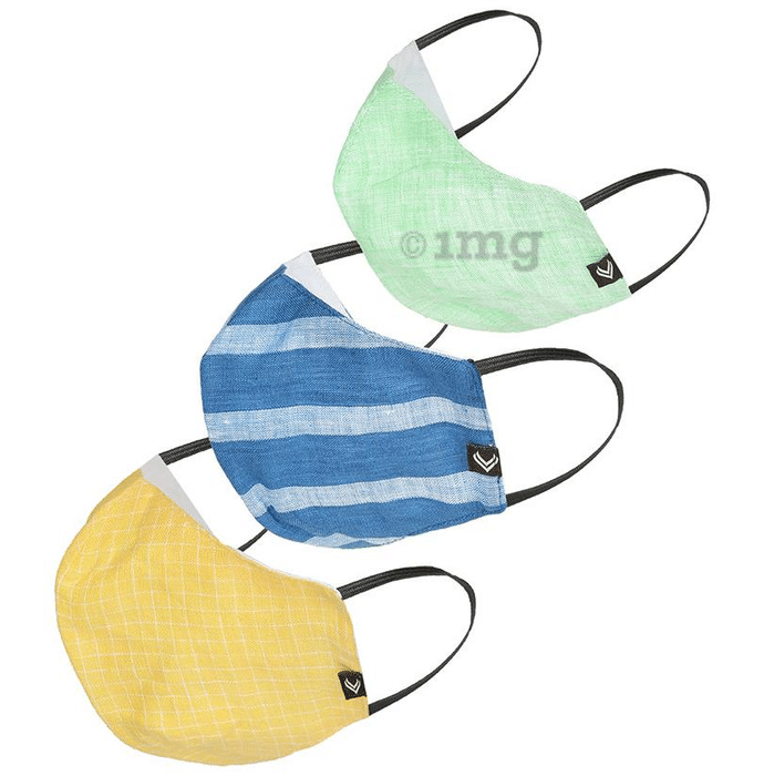 Linen Club 3 Layered Reusable Outdoor Protection Mask Green,Blue,Yellow MX