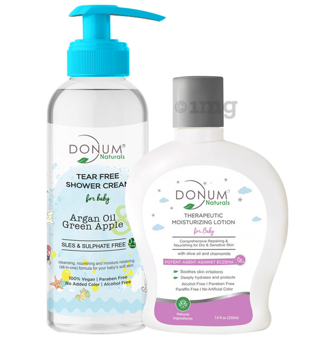 Donum Naturals Combo Pack of Tear Free Shower Cream and Therapeutic Body Moisturizing Lotion for Baby