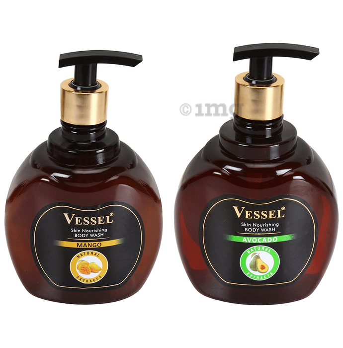 Vessel Combo Pack of Natural Extracts Skin Nourishing Body Wash Gel with Avocado and Mango (500ml Each)
