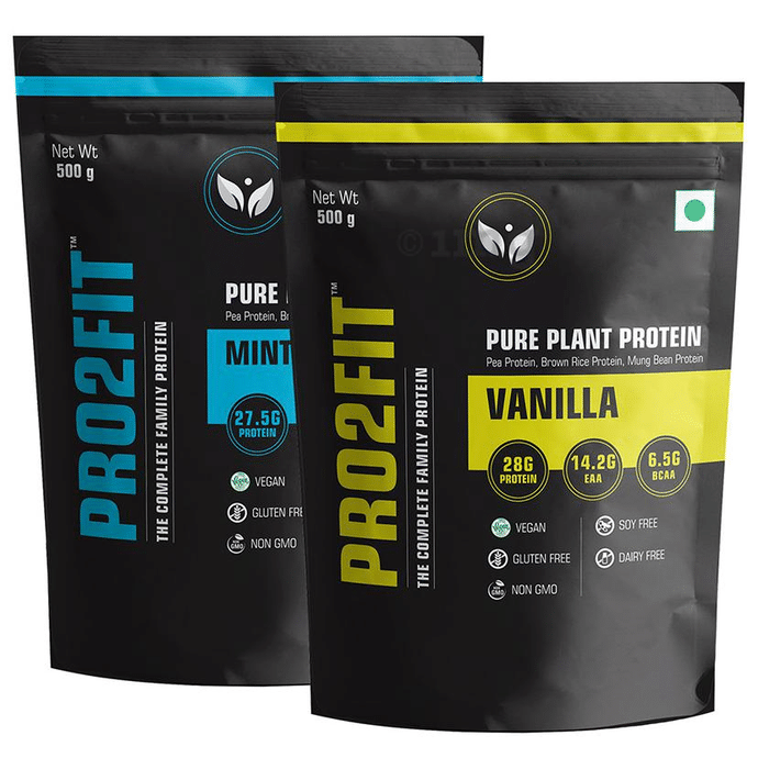 Pro2fit Vanilla & Minty Chocolate Pure Plant Protein (500gm Each)