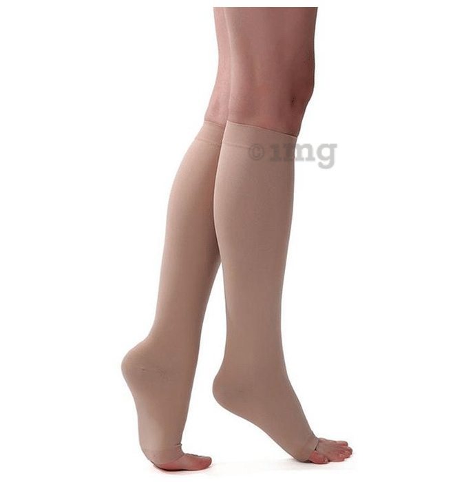 Ontex Cotton Compression Stockings Knee Length for Varicose Veins Large Beige
