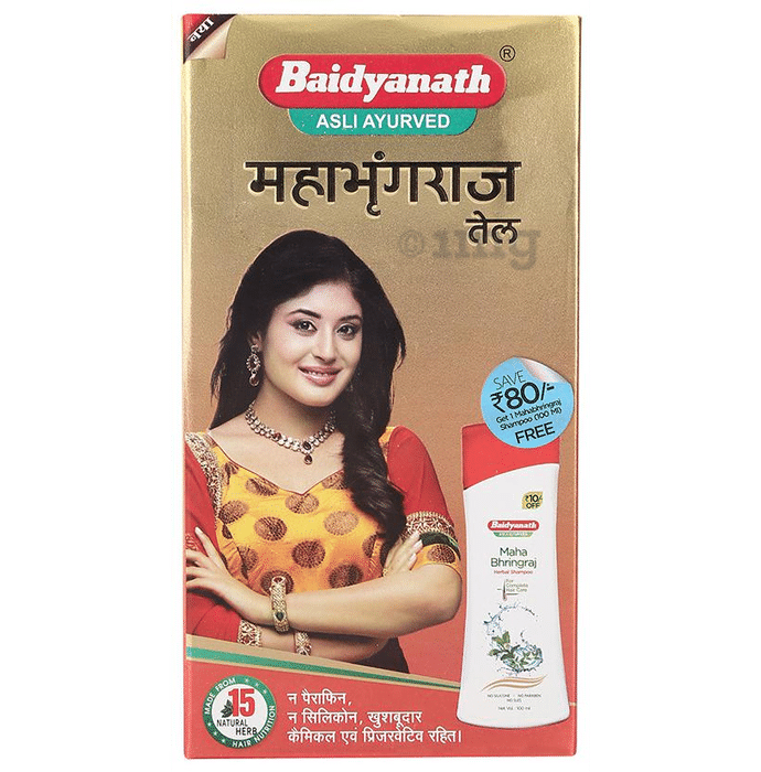 Baidyanath (Jhansi) Mahabhringraj Tel with Maha Bhringraj Herbal Shampoo 100ml Free