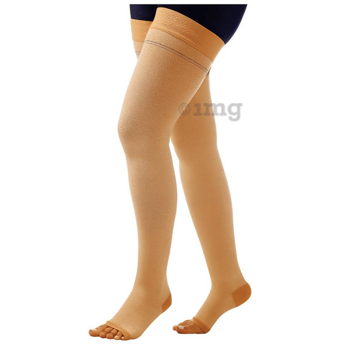 Comprezon Cotton Varicose Vein Stockings Class 1 Above Knee Medium Beige