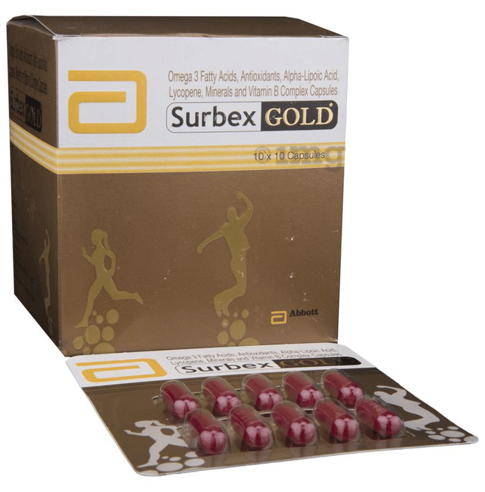 Surbex Gold Capsule with Omega 3 Fatty Acids, Antioxidants, ALA, Lycopene, Minerals and Vitamin-B Complex