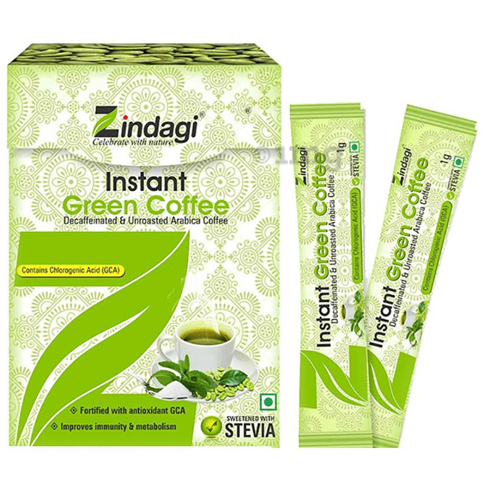 Zindagi Instant Green Coffee Powder (Buy 4 Get 1 Free - 20 Sachet of 1 gm in Each Pack)