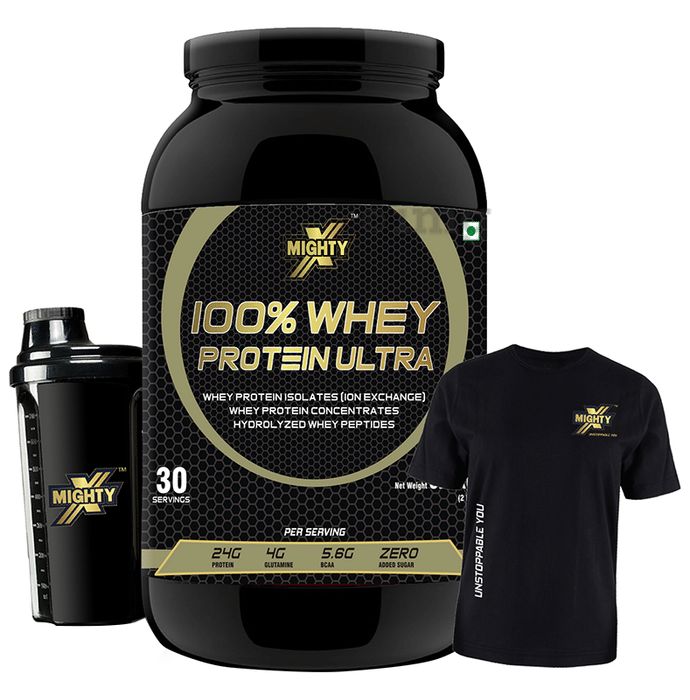 MightyX 100% Whey Protein Ultra Chocolate with Shaker and T-Shirt Free