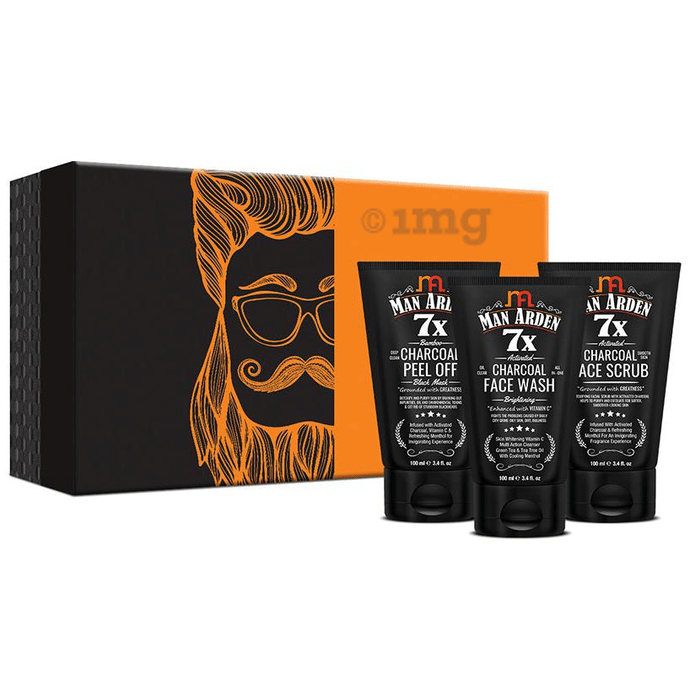 Man Arden Grooming Essentials Kit (Charcoal Peel Off Mask, Charcoal Face Wash & Charcoal Ace Scrub) 100ml Each