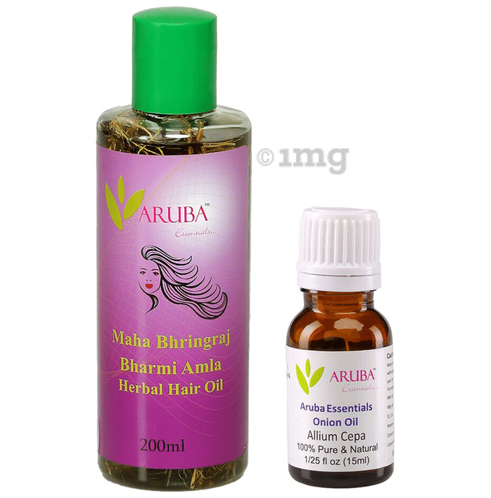 Aruba Essentials Combo Pack of Maha Bhrinhraj Bharmi Amla Herbal Hair Oil 200ml & Onion Oil 15ml