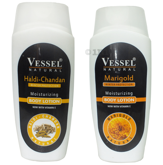 Vessel Combo Pack of Natural Winter Protection Moisturizing Body Lotion with Marigold and Haldi Chandan (200ml Each)