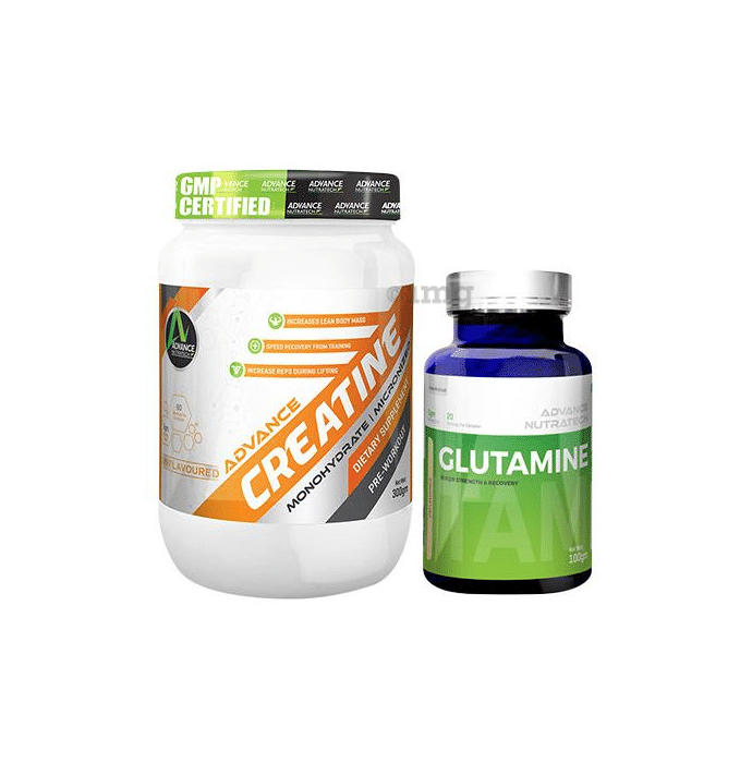 Advance Nutratech Combo Pack of Creatine Monohydrate Unflavored 300gm and Glutamine Supplement Powder Unflavored 100gm