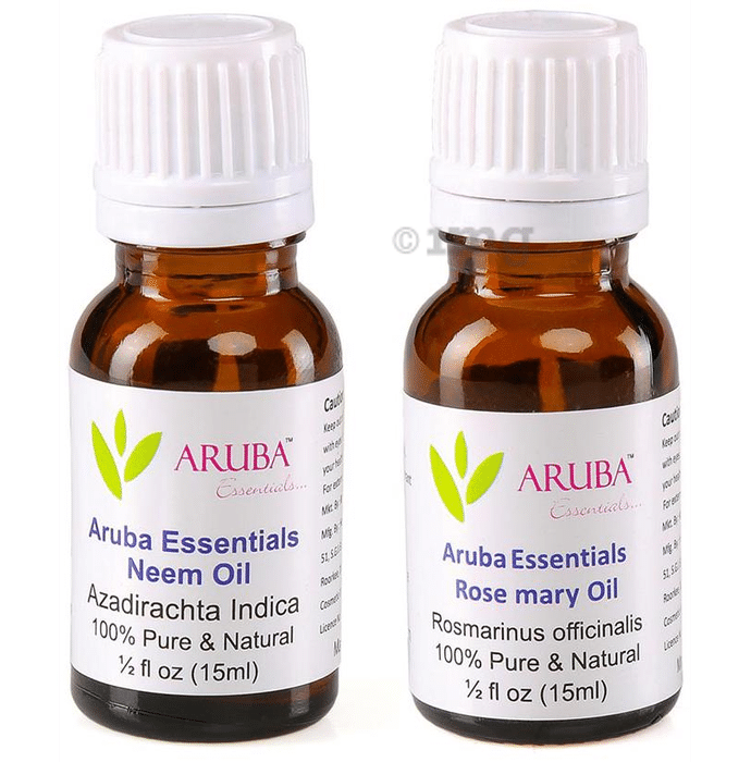 Aruba Essentials Combo Pack of Neem Oil and Rose Mary Oil (15ml Each)