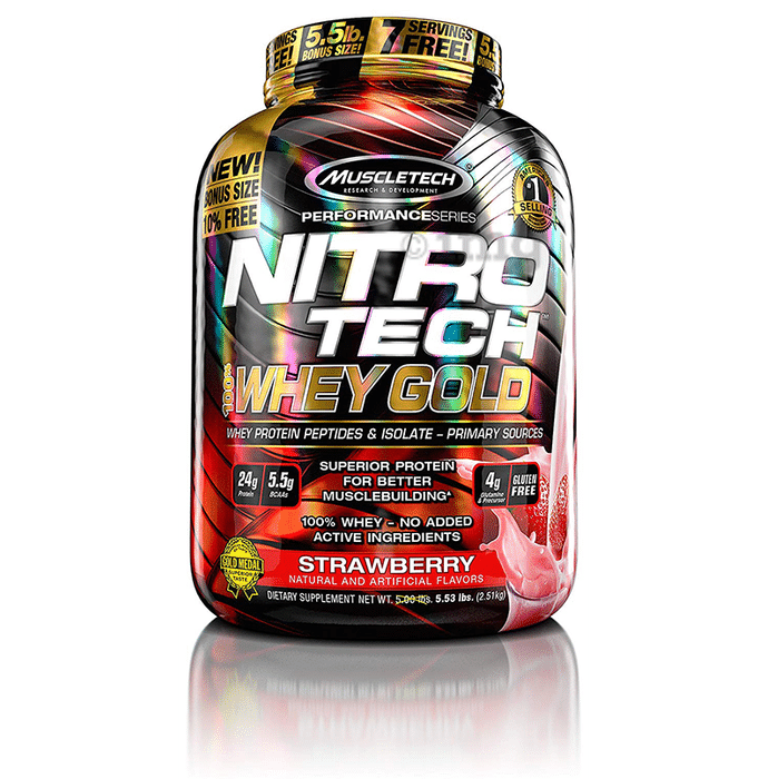 Muscletech Performance Series Nitro Tech 100% Whey Gold Whey Protein Peptides & Isolate Strawberry