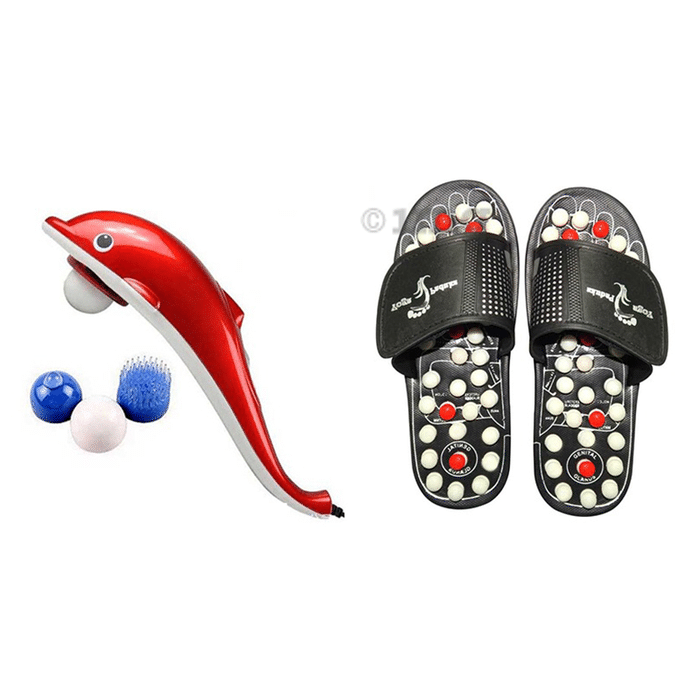 Dominion Care Combo Pack of Accu Paduka Accupressure Massage Slipper and Dolphin Massager