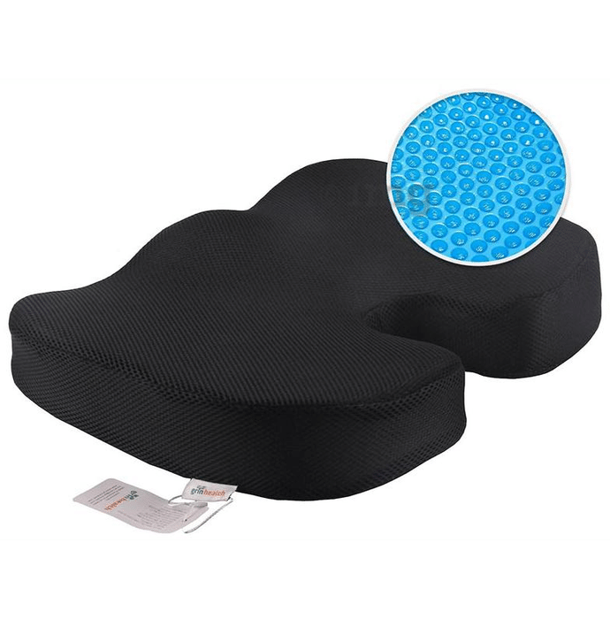 Grin Health Gel Layer & Memory Foam Coccyx Seat Cushion for Sciatica, Tailbone and Back Pain Relief Black