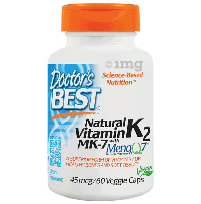 Doctor's Best Natural Vitamin K2 with MK 7, 45mcg Veggie Caps | For Healthy Bones & Soft Tissue